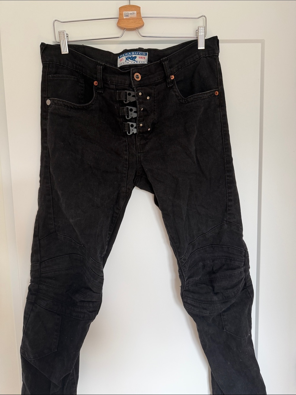 Black Parasuco Men's Motorcycle-Style Denim with black hardwear